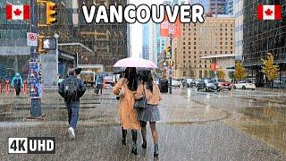  【4K】️️️ November 2024. Heavy Rain in Downtown Vancouver BC, Canada. Relaxing Walk.