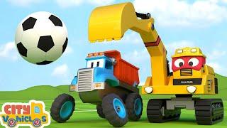 super truck transport vehicles-Excavator,Bulldozer, Roller truck and asphalt truck for kids.