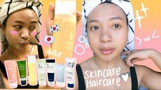  MORNING ROUTINE hair care + skincare GRWM 🫧