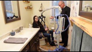 HOW TO USE A PORTABLE PATIENT LIFT TO TRANSFER FROM A BED TO A CHAIR TO A TOILET!!