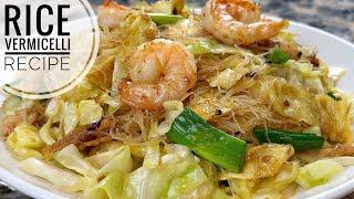 Rice Vermicelli Recipe | Rice Noodles Stir Fry With Chicken, Shrimp, Egg & Cabbage