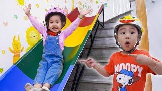 Annie and Jolie with Stair Slide Adventure Safety and Sharing _ A Lesson for Kids