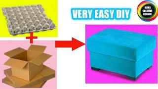 HOW TO MAKE A CARDBOARD BOX OTTOMAN EASILY AT HOME/ DIY OTTOMAN IDEA WITH CARDBOARD BOXES