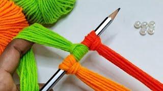 Amazing 4 Beautiful Woolen Yarn Flower making ideas with Pencil | Easy Sewing Hack