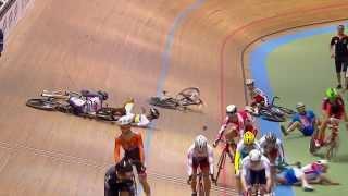 Huge Crash Mens Omnium Elimination Race - 2014 UCI Track Worlds