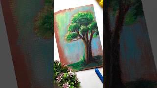 Anime oil pastel tree drawing for beginners | #shorts #youtubeshorts #ytshorts #drawing