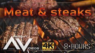 MEAT & STEAKS  - Meat cooking, prepping, roasting 8 HOURS of Background Ambient Video