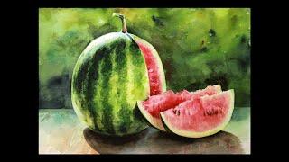 Watermelon Watercolor painting | Watercolor Fruits Painting | Still Life | 수박그리기, 정물 수채화, 과일 수채화