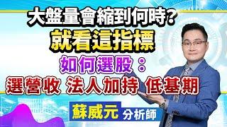 蘇威元分析師【大盤量會縮到何時？就看這指標如何選股：選營收 法人加持 低基期】 2024.09.11 #蘇威元 #飆股元動力