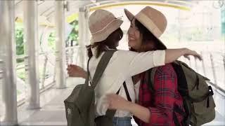 Traveler backpacker Asian women lesbian lgbt couple travel in Bangkok, Thailand Happy young female