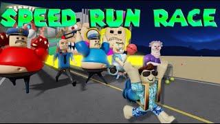 SPEED RUN RACE! 8 Obby ROBLOX Video Games...Who will Win? Barry, Police Girl, Stinky, Bobby