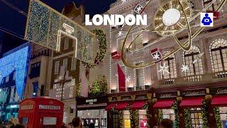 London Rainy Walk   West End  MAYFAIR Christmas Lights 2024 | Central London Walking Tour |4K HDR