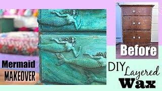 Thrifted & Up cycled Blended Furniture Paint, colored wax  & Mermaid drawer pulls with Clay Moulds