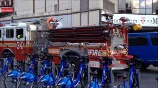 FDNY RESCUE 1 & FDNY ENGINE 34 NEAR W. 32ND ST. & 8TH AVE. IN MIDTOWN, MANHATTAN, NEW YORK CITY.