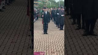 The Massed Bands play 'The Battle of The Somme' at Foundation Plaza, Tynecastle Park, Edinburgh