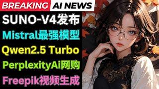 AI新闻: SunoV4正式发布，Mistral Lechat重磅升级，Qwen2.5 Turbo超长上下文支持，Freepik视频生成，Fireworks F1模型发布