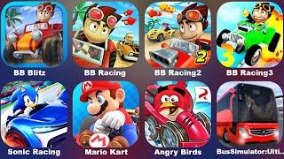 Beach Buggy Racing 3+2,Mario Kart,Sonic Racing,Bus Simulator Ultimate,Angry Birds Go,BB Racing 2+3+1