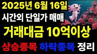 [6월 16일 시간외 단일가] 거래대금 10억↑ 급등·급락 종목 총정리, 내일 시초가 전략은?#시간외단일가 #급등주 #급락주 #내일시초가 #주식단타 #주식전략
