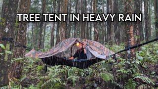 TREE TENT IN HEAVY RAIN‼️CAMPING IN HANGING TENT IN HEAVY RAIN - ASMR