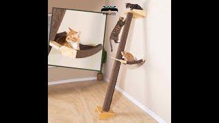 Super Large 180-200cm Height Natural Pine Wood Cat Tree with Cat Hammock Cat Scratching Post