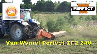 Van Wamel Perfect ZF2 240 verge mower working with New Holland T6070 in overgrown field