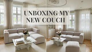 I GOT A NEW COUCH | UNBOXING AND ASSEMBLING MY NEW VELVET SOFA