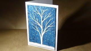 White Tree Acrylic Painting with Textured Background | Make Your Own Greeting Cards