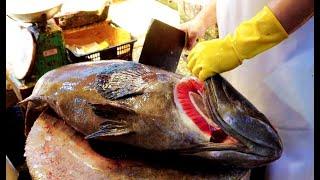 Amazing live giant fish cutting skills - Hong Kong seafood