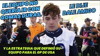 Franco Colapinto, habla de la estrategia que definió su equipo para el GP de Estados Unidos F1 radio