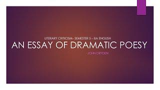 AN ESSAY OF DRAMATIC POESY by JOHN DRYDEN - Summary (Malayalam)