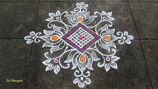 Friday Rangoli Designs | 5x1 dots Diwali Special Lotus muggulu | Small Border Kolams | Sri Rangoli