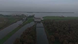 Gemaal bij de dijk Almere-Lelystad - Drone flying