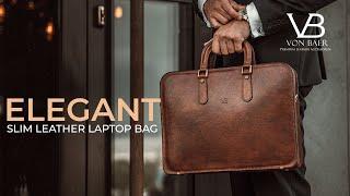 Elegant Slim Leather Laptop Bag — Men's Modern Briefcase by Von Baer Overview — 12", 13", 14" inches