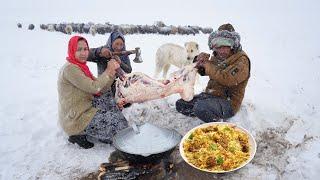 Coldest Village with Heavy Snow in Afghanistan -63°C | Shepherd Mother Cooking Mutton Biryani