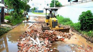 WOW!! Great technique For Road Repairs By Bulldozer Komatsu D20P Bulldozer Pushing Spreading Rock