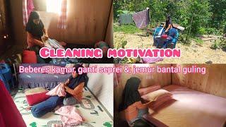 cleaning motivation || beberes kamar, ganti seprei dan jemur bantal guling