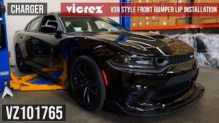 Vicrez V3R Style Front Bumper Lip vz101765 | Dodge Charger SRT/Scat Pack 2015-2023 | Installation