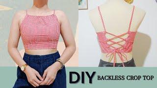 DIY BACKLESS CROP TOP! How To Refashion Old Clothes / Easy and Fun Sewing Tutorial ㅣ DIY by Ruffa