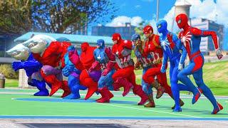 TEAM RED HULK VS BLUE CAPTAIN AMERICA IN SPIDER MAN CHALLENGE SUPERHEROES Running Event #1083