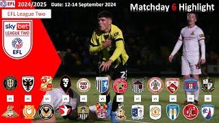 Highlights Summary, Matchday 6, 2024/25 EFL League Two