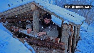 Building Complete and Warm Dugout Shelter for the Winter, cozy fireplace & clay roof