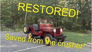 Saved from the crusher and fully restored Willys Jeep CJ2a