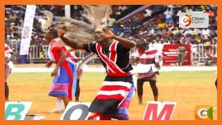 Traditional dancers entertain guests during Mashujaa Day celebrations at Kwale Stadium