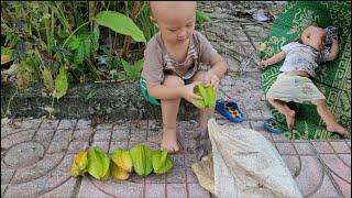 The boy went to get fruit and brought it to the market to buy milk for his younger brother