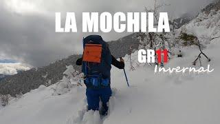 La mochila del GR11 invernal. Material de travesía y vivac invernal. Hasta 25 kilos de peso!