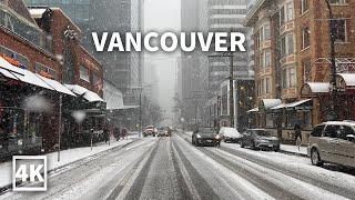 【4K】Downtown Vancouver Walk in Snow  | Winter Walking | Canada ( Sounds Of Snowfall)