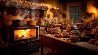 Cozy Wood Stove Ambience | Sounds of a Country Kitchen in Winter | 6 Hours