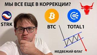  МЕДВЕЖИЙ ФЛАГ НА BTC. ПРОДОЛЖИТСЯ ЛИ КОРРЕКЦИЯ? ТЕХНИЧЕСКИЙ АНАЛИЗ #BTC #USDT #TOTAL1 #STRK