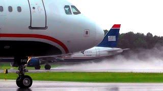 Heavy Rain Plane-Spotting during rush hour at Charlotte-Douglas  Airport with a lot of departures