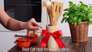 Bamboo Kitchen Utensils Set 8-Pack - Wooden Cooking Utensils Set For Nonstick Cookware